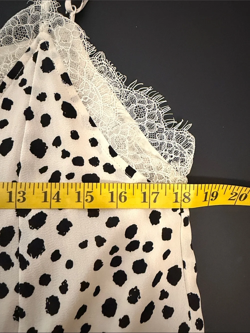 Listicle White Cami with Black Spot Print and Lace Trim
